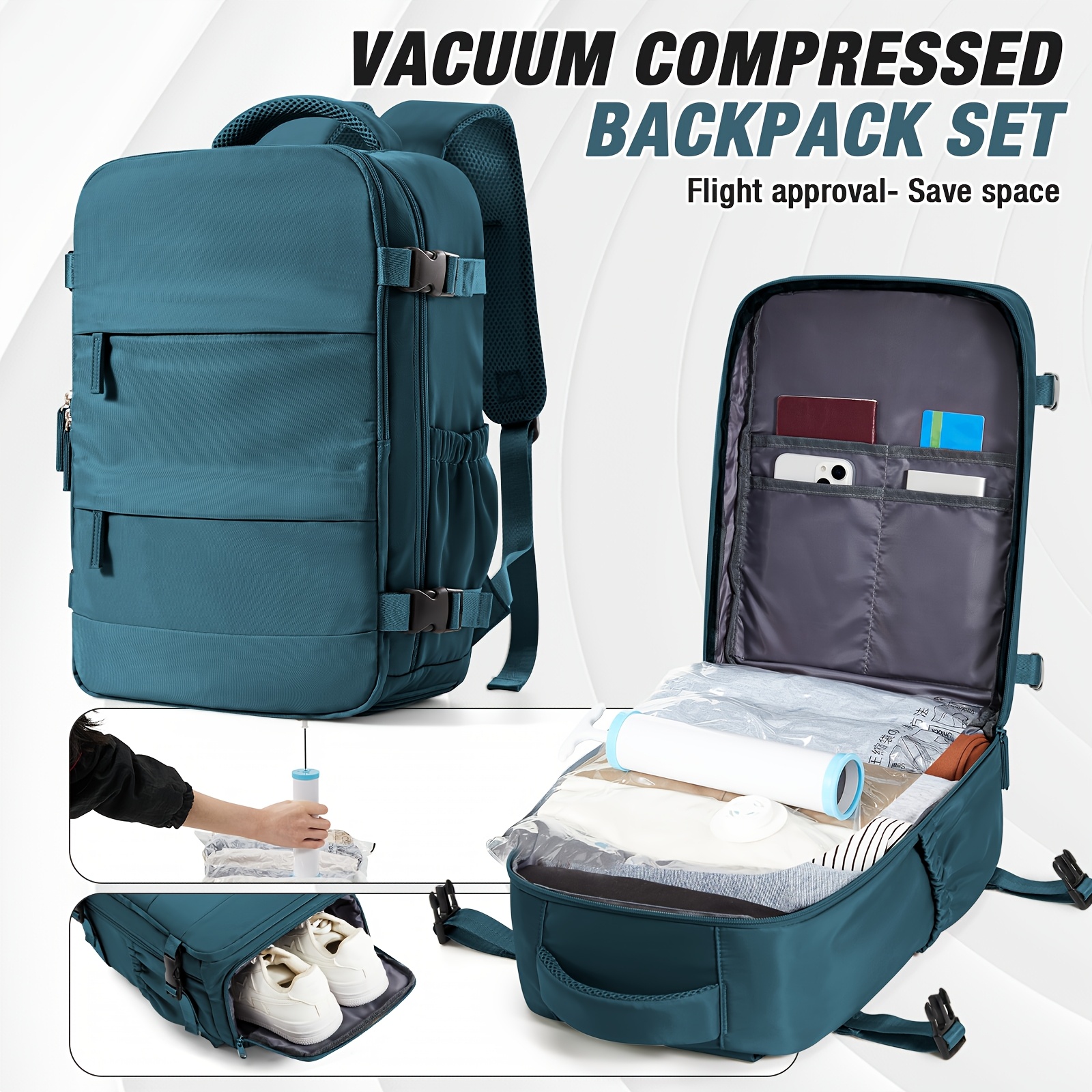 Set de Maletas y Suitcase para Viajes - Esencial para Tus Trips! Backpack con Compresión Vacuum Manual, Liberación de Espacio Masivo, Capacidad Grande + Diseño Detachable - Imagen 5