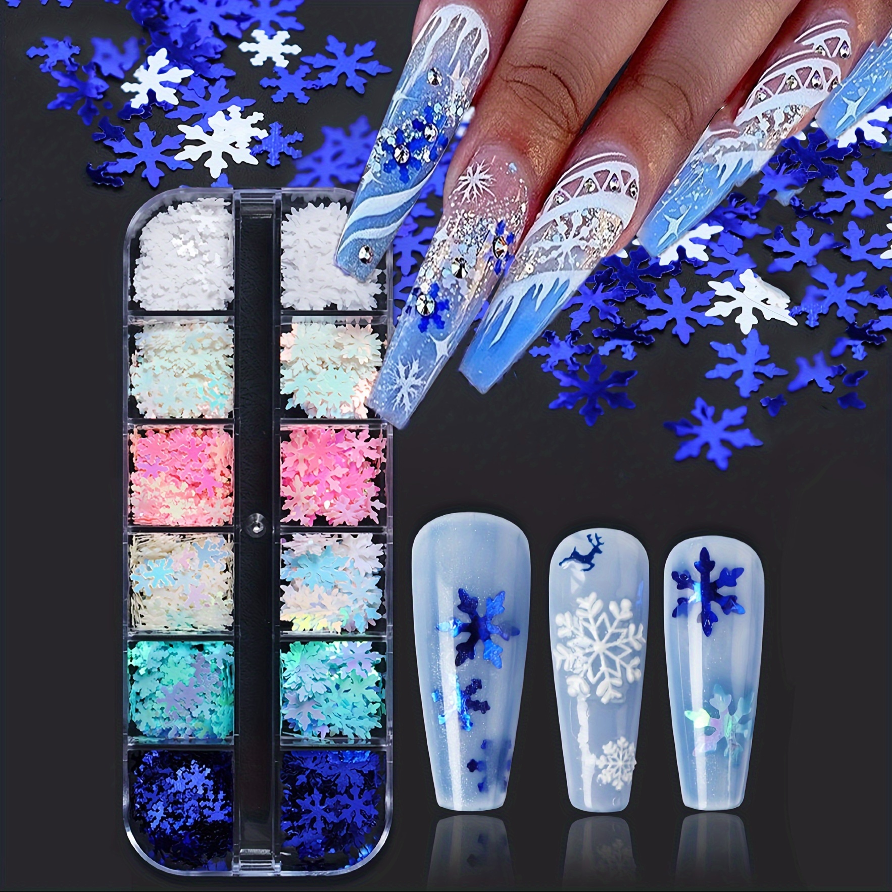 

Merry Christmas Nail Art Kit - 12 Grids Of Glitter Sequins In , Diy Winter Manicure Charms And Gems For Nails