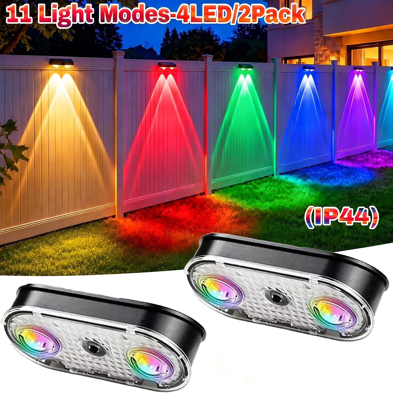 TEMU 8/4 Led Solar Fence Lights, 4/2pack Solar Wall Lights, 11 Lighting Modes, Rgb Garden Lights, Outdoor Ip44 Deck Lights, Suitable For