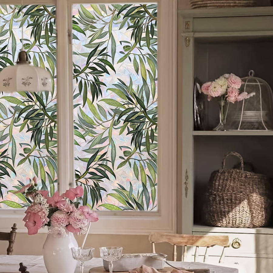 

1pc Classic Eucalyptus Leaf Pattern Static Cling Window Film, Pvc Material, 1mil Thickness, Reusable, With Plant Vine Floral Decals For Home, Wedding, Party Decor