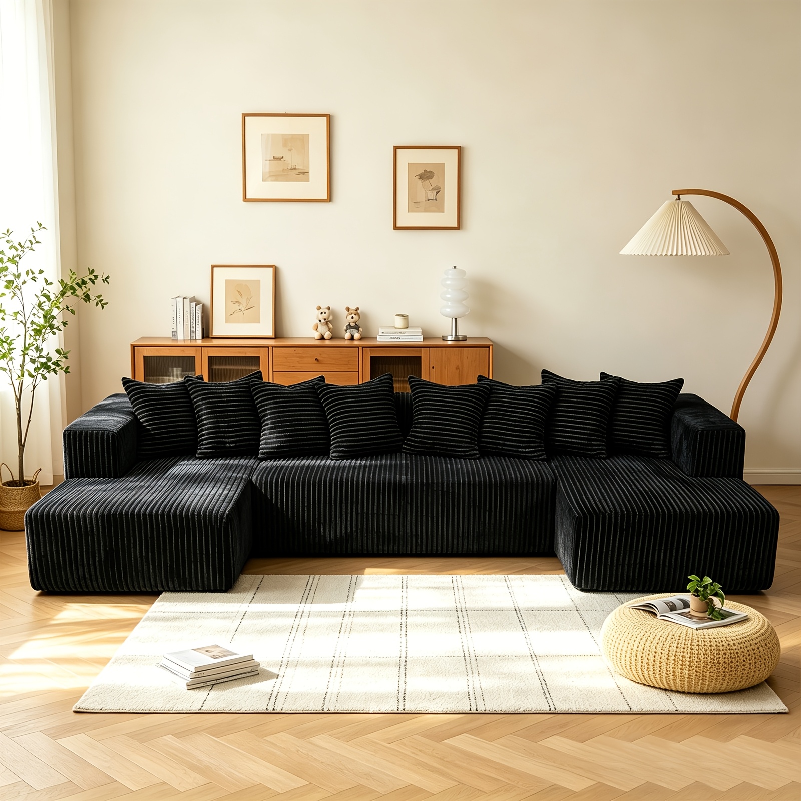 325cm U-shaped Modern Sofa, 6-8 Seat , Corduroy Fabric, Memory Foam Frame, No Installation Required. Deep Seat Design, Ideal For The Living Room
