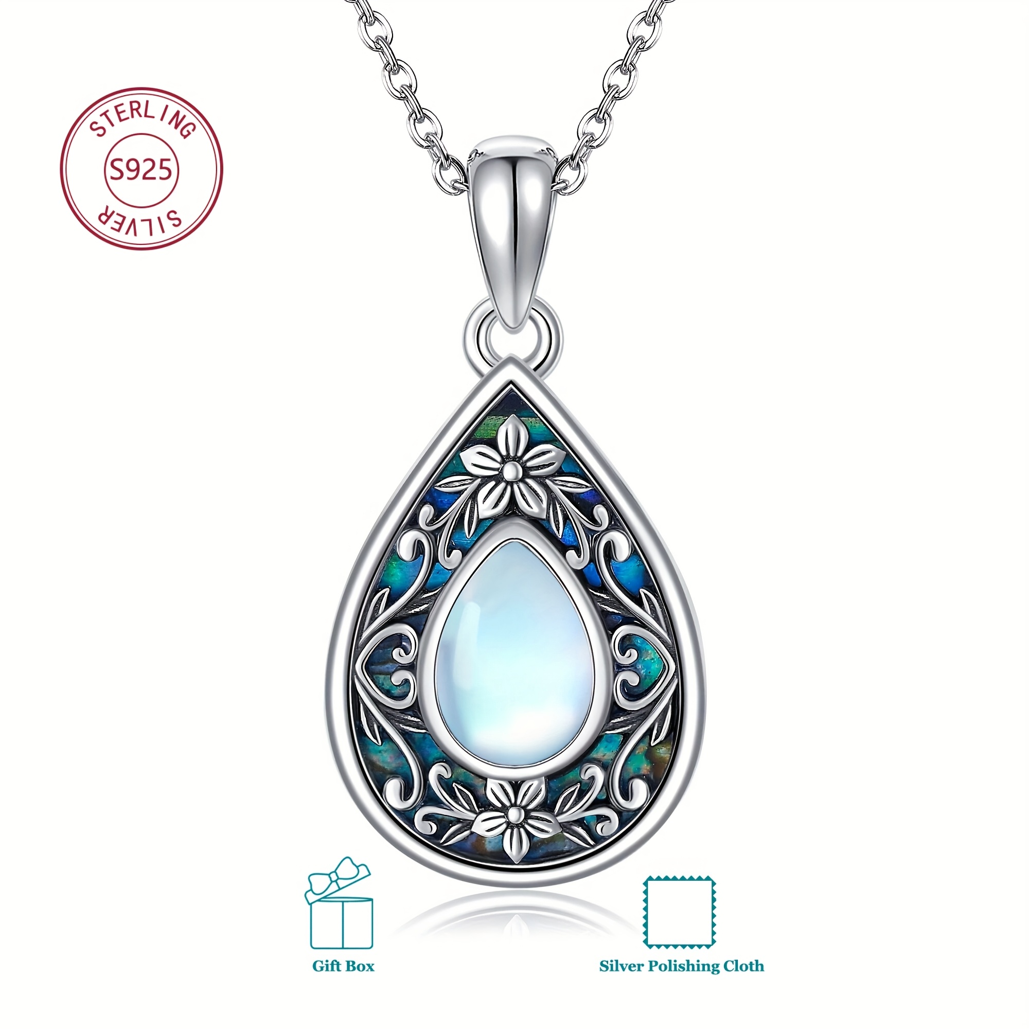 Women's Vintage Style Moonstone Necklace in 925 Sterling Silver