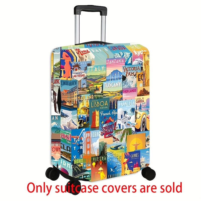 TEMU Essential Travel Accessory: Vintage Paris Print Luggage Cover, Suitcase Cover, Elastic Dustproof For Spinner Luggage - Fits 45.72-81.28cm