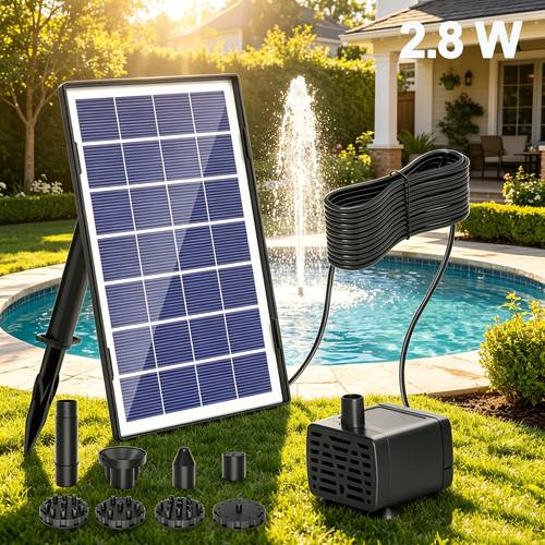 1,8-3,8w solar-brunnenpumpe mit 8 düsen & erdspieß, 200l/h, outdoor ipx8 brunnenwasserpumpe für vogeltränken, gärten, teiche, fischbehälter, aquarien, außen-landschaftsdekoration