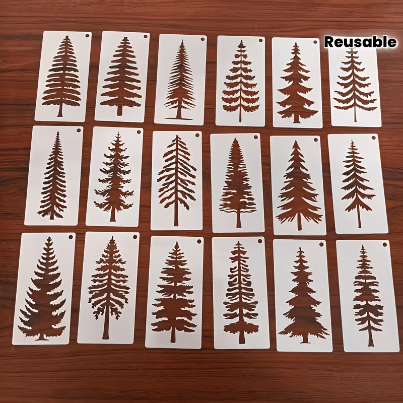 TEMU Pine Tree Templates For Painting, 18pcs 15..62 Cm Plastic Pine Tree Templates, Reusable For Crafts, Tree Drawing Templates For Painting On Wall