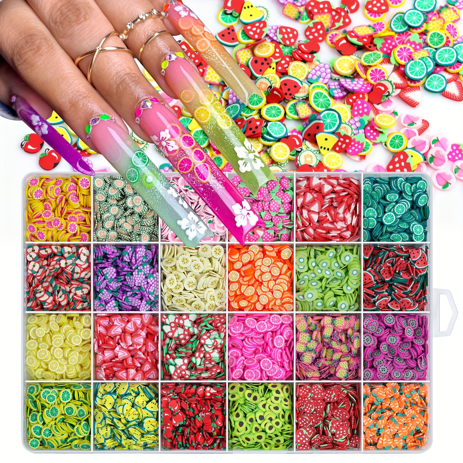 

17000pcs Polymer Clay Slices For Nail Art And Diy Crafts, Fruit And Assorted Shape Designs, Unscented Nail Art Embellishments, Colorful Soft Ceramics Charms For Slime And Decoration.