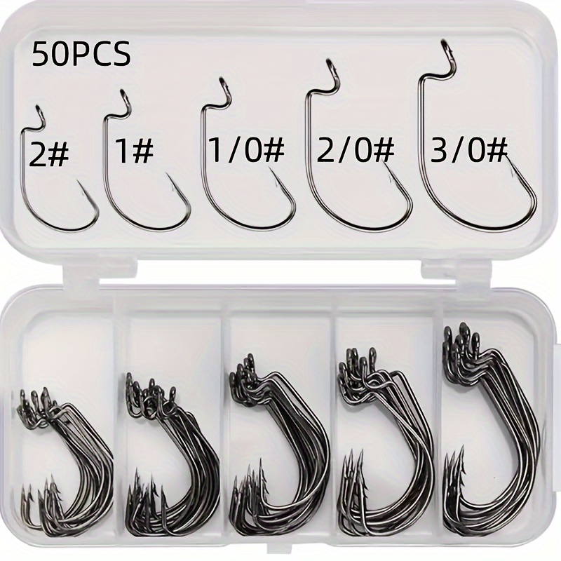 

Lot de 50pcs/boîte de Hameçons à Barbes Premium - Hameçon à Large Ouverture en Acier au Haute Teneur pour la Pêche au Ver Mous - Durables, Résistants à la Corrosion et Tranchants pour les Pêcheurs