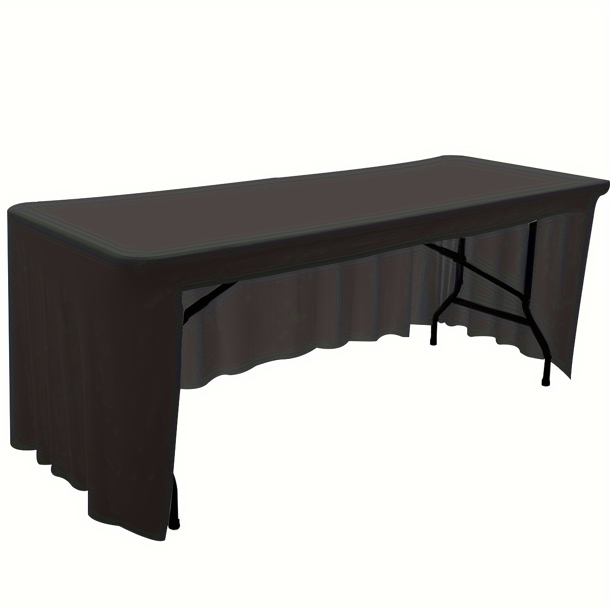 TEMU Stretchy Rectangular Table Skirt - Solid Color, Polyester Blend, Perfect For Kitchen & Dining Decor