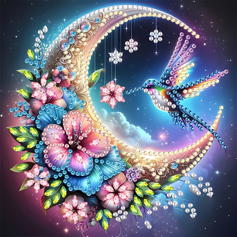 Image of 1pc Crescent Floral And Bird Special-shaped Painting Decoration, Creative Handmade Craft, Home Decor, Bedroom, Office, Living Room Wall Art