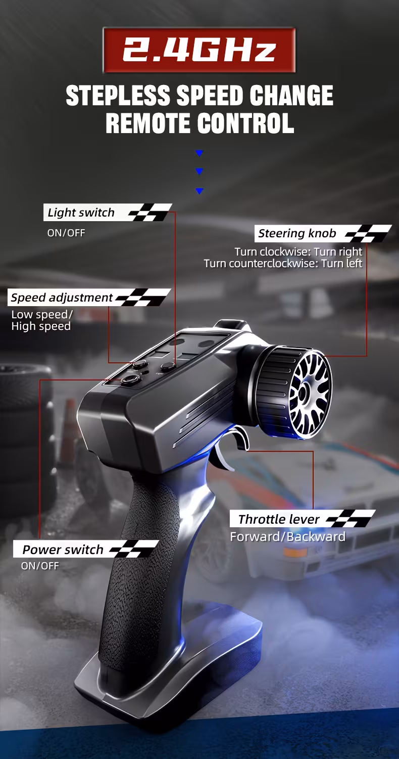 1 1 24 scale four wheel drive drift high speed switching controllable led headlights supports multi directional drifting flexible and cool movements Product details 5