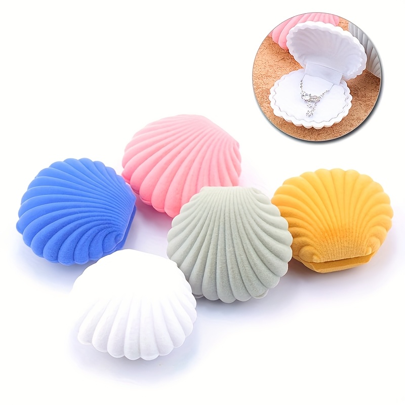 1pc shell shape velvet jewelry box wedding engasynthetic gemstoneent ring box for earrings necklace bracelet display gift box holder