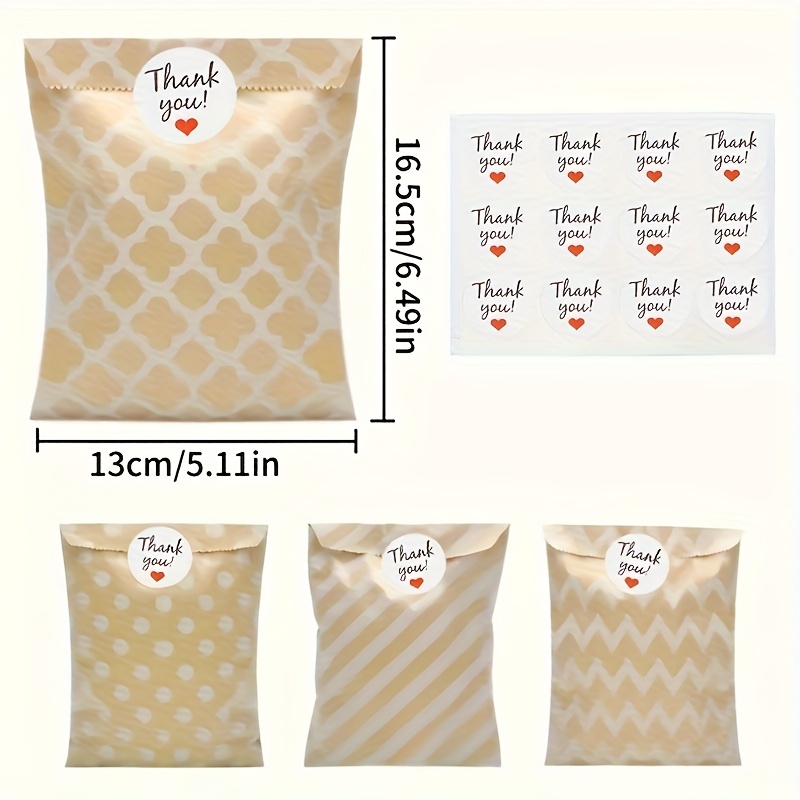 TEMU 100 Stk. Premium Braune Papiertüten mit Wabenmuster, Punkten und Streifen in Chevron-Optik mit 4 Einzigartigen Muster-Dankeschön-Aufklebern –