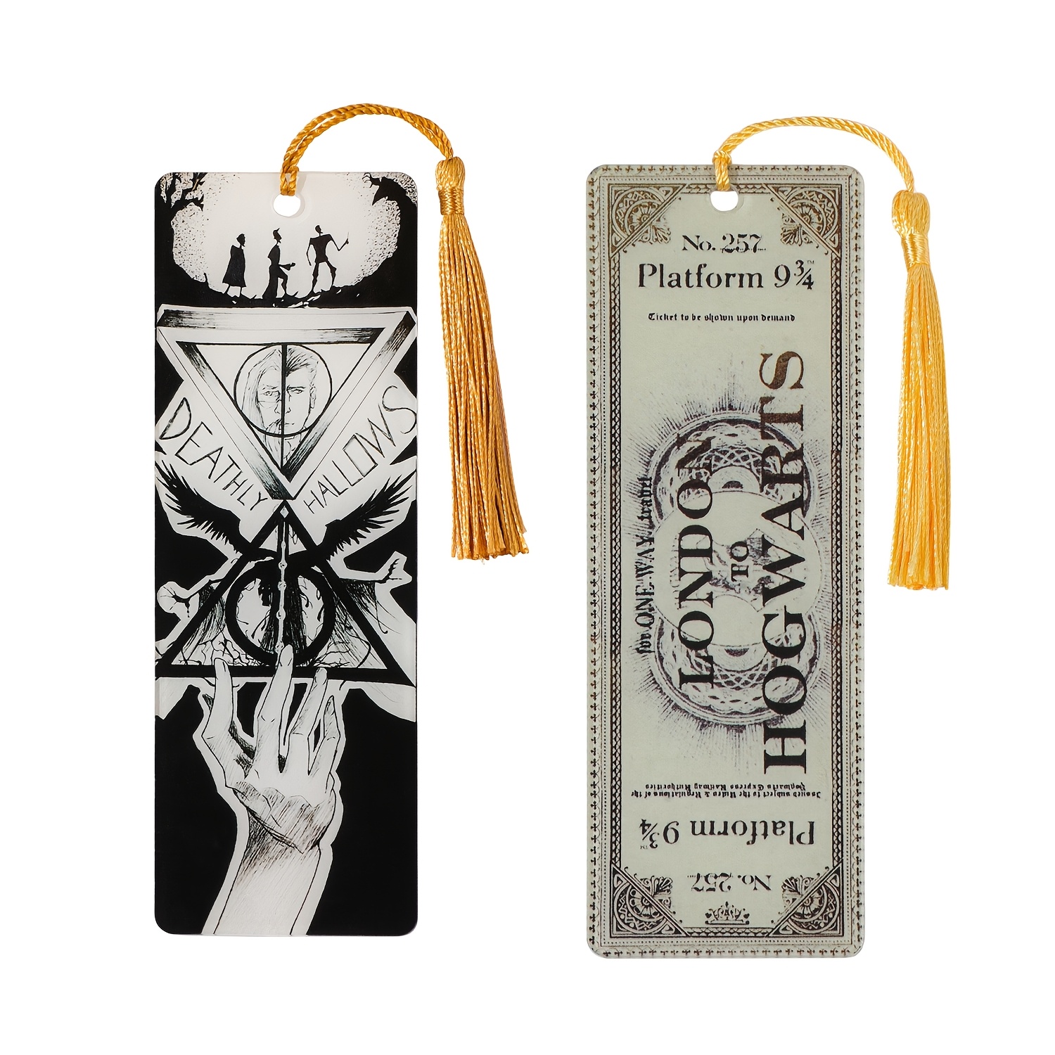 TEMU Harry Potter Acrylic Bookmarks For Women Girls, Deathly Hallows & Hogwarts Ticket Pattern Tassel Page Markers, Book Accessories Gift For Book