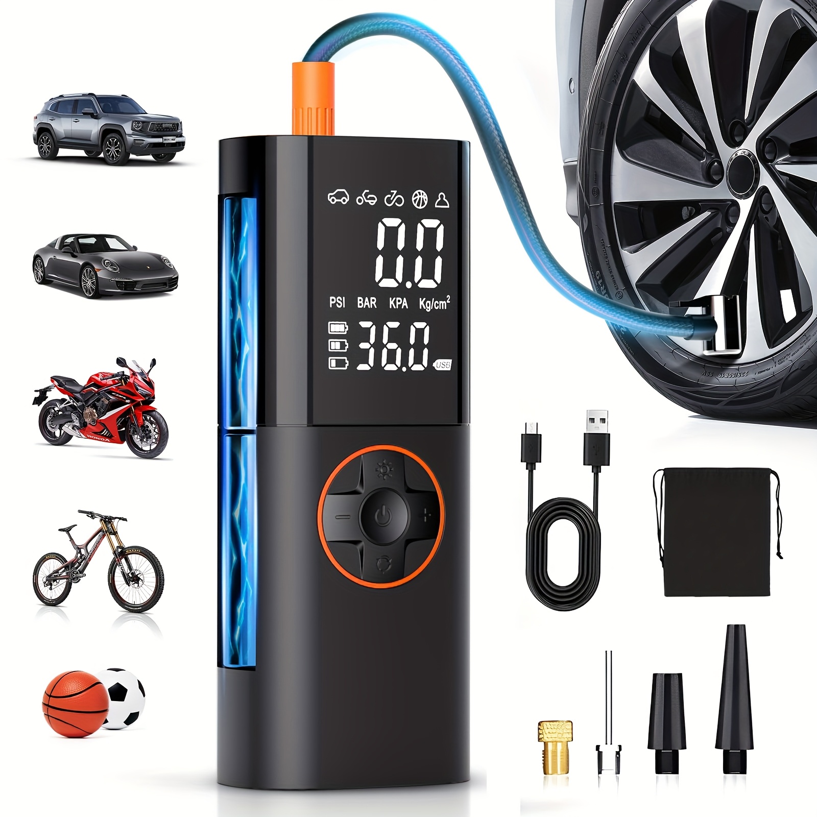 tire inflator portable air compressor 160psi portable air pump for car tires 2x faster inflation electric air pump with digital pressure gauge for car bike motorcycle ball