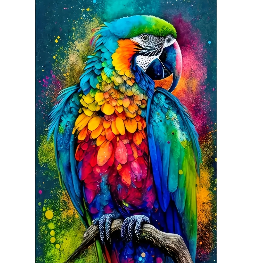 Image of 5d Diamond Painting Set Diamonds No Frame - Colorful Parrot Pattern | Circular Canvas Art, Relaxation And Home Decoration | Adult Handmade Materials