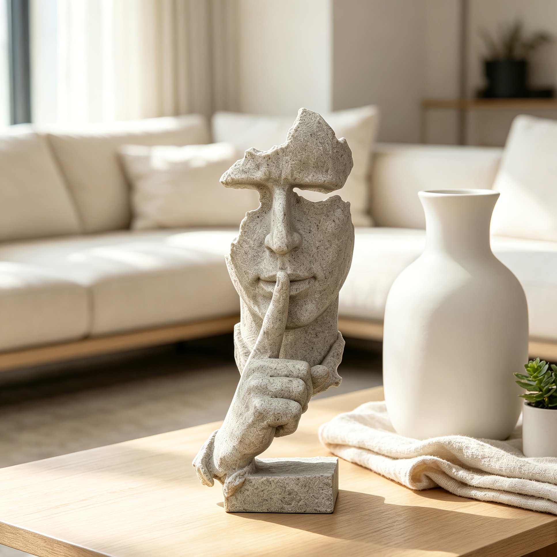 Modern Abstract Resin Art Statue with Contemplative Figure
