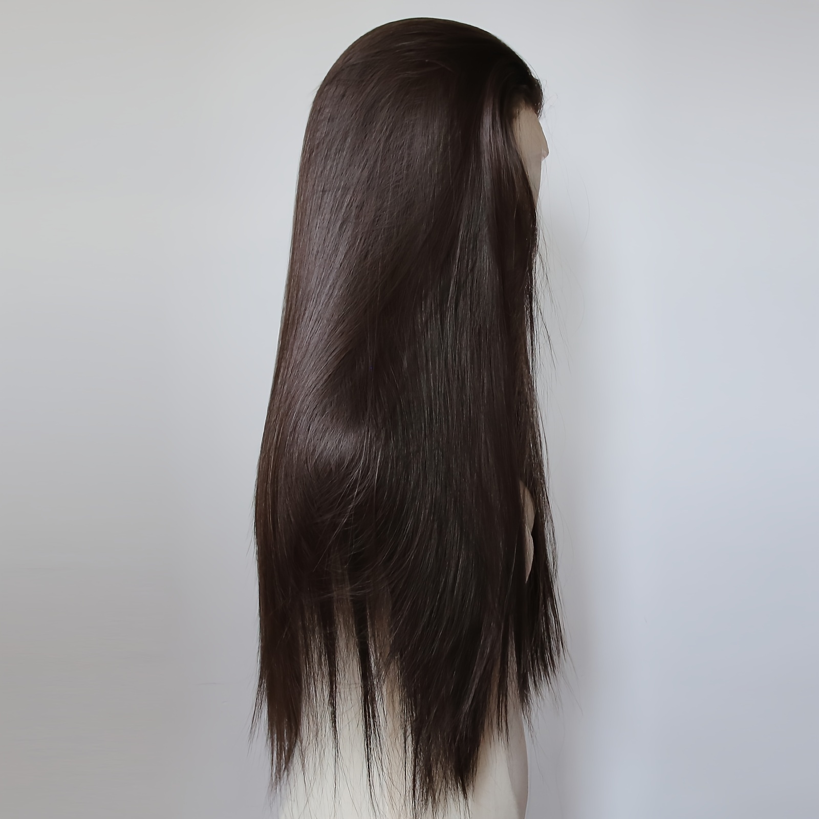 Image of Chocolate Dark Brown Synthetic Lace Front Wig Hairline 13x3.5 Inch Long Straight Black Ombre Honey Blonde Lace Front Synthetic Wig Glueless Heat Resistant Fiber Hair Wig For Fashion Women