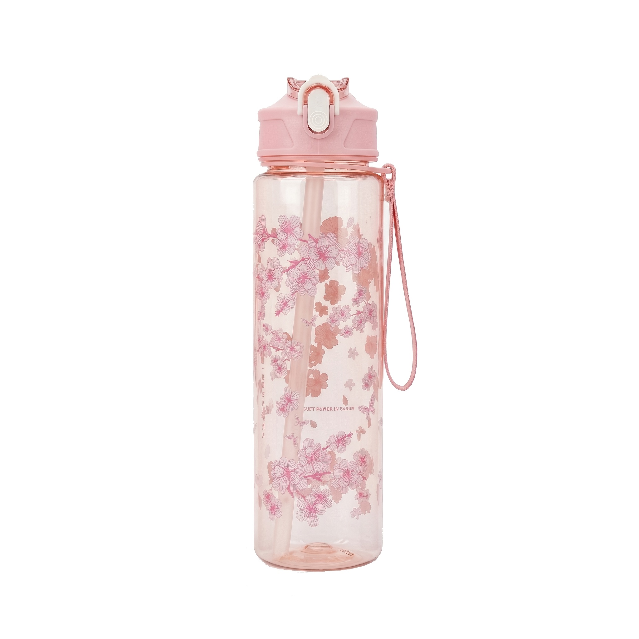 TEMU Bouteille d'eau 800 ml Sakura avec Couvercle Pop-Up, Imprimé Floral Papillon , Plastique Étanche | Cadeau de l'Aïd, Spécial Ramadan, Rentrée des