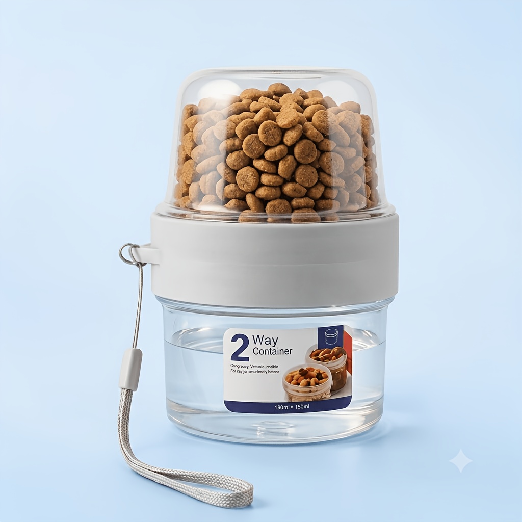 TEMU 1 gourde 2-en-1 portable pour animaux de compagnie, et manger, séparable à double couche (150 ml x 2), boîte d'eau et de nourriture pour chat et