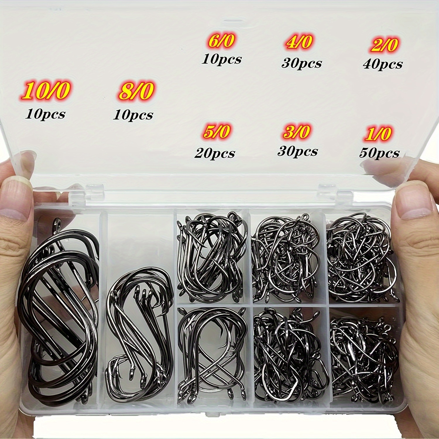 Image of 200pcs Premium Octopus Fishing Hooks Set - Strong, Steel With Barbed Design & Point For Superior Hooking - Sizes 1/0 To 10/0 Included