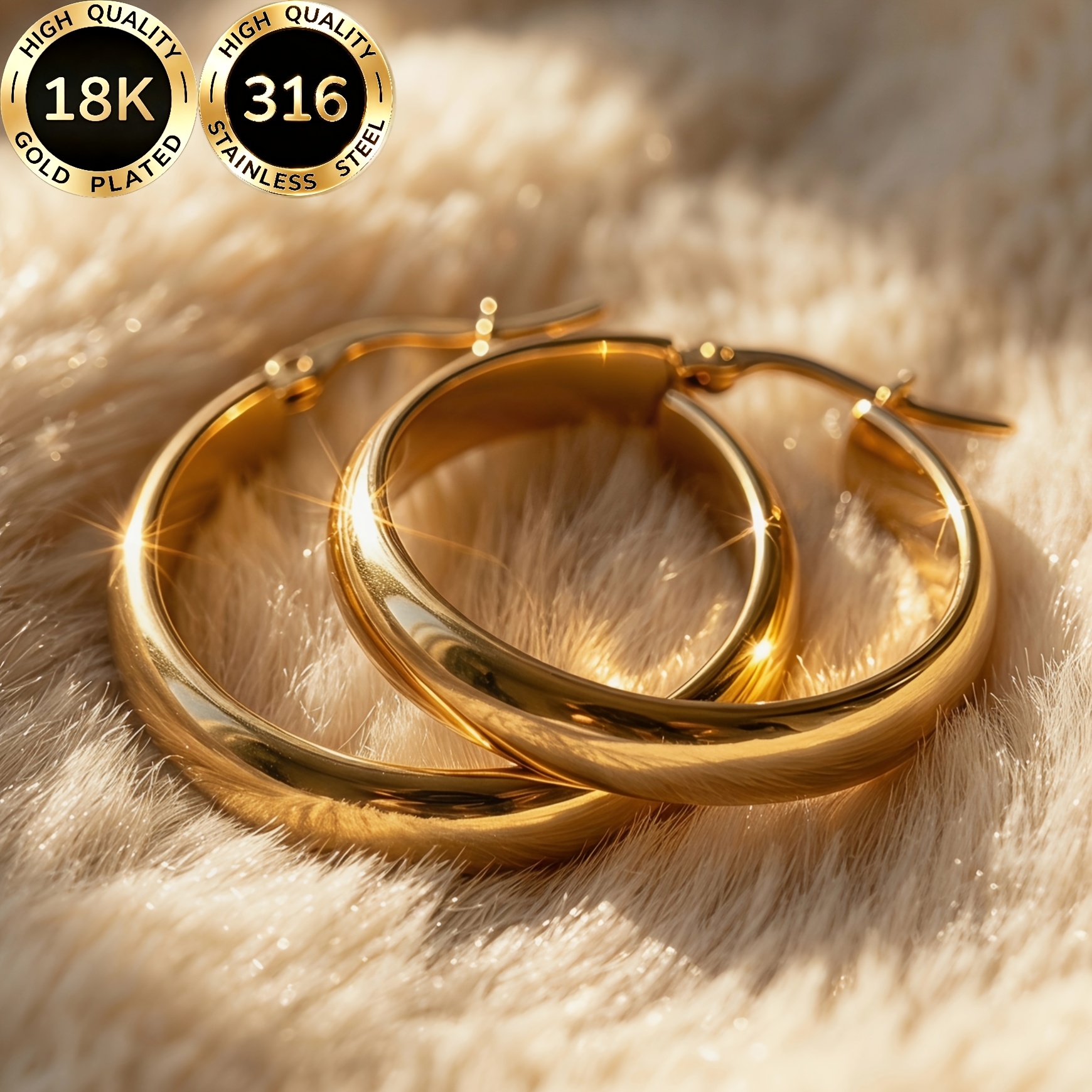 Women's 18K Gold-Plated Hypoallergenic Wide-Face Earrings