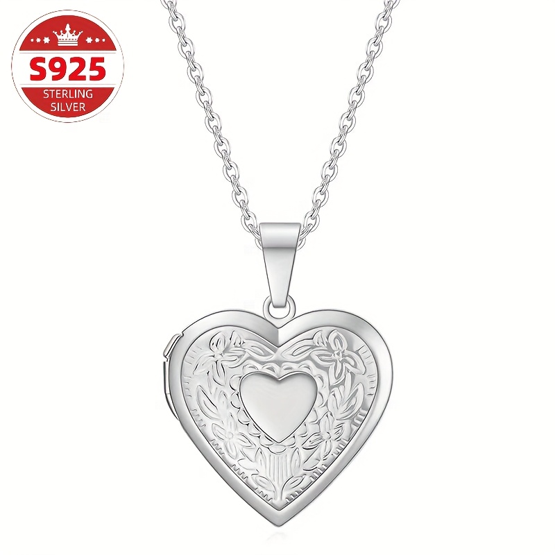 TEMU Silvery Heart Pattern Photo Frame Commemorative Pendant Collarbone Chain, Women's Jewelry, A Must For, For Valentine's Day Mother's Day Carnival