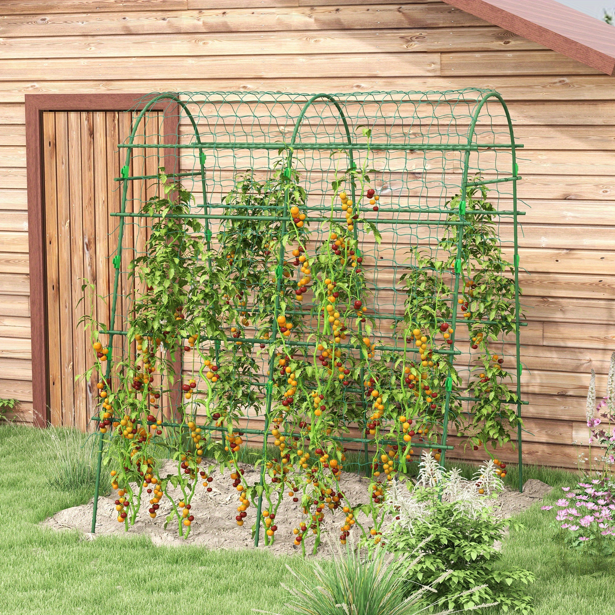 TEMU Outsunny 6.8ft Tall Metal Garden Trellis For Climbing Plants - Durable Outdoor Vine Support With , Tomatoes, Beans, And Peas, Garden Trellis For