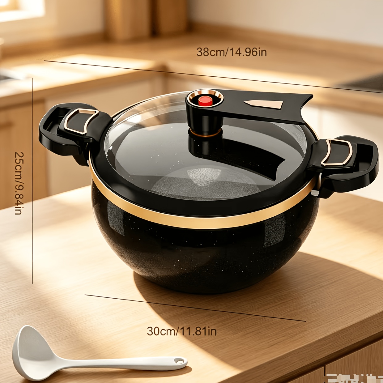 TEMU Large-capacity Soup Pot, With Iron Body Surface Coated With Enamel Layer And The Handle Made Of Rubber Wood. Suitable For Kitchen Cooking And