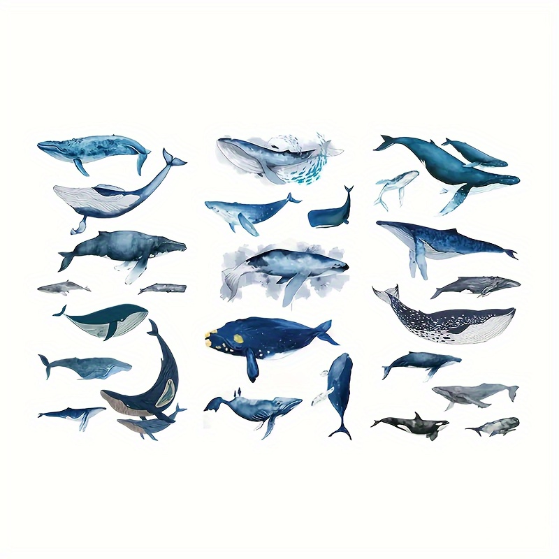 3pcs Cartoon Whale Stickers - Vibrant Watercolor Design For Journals, Diy Crafts, Luggage, Skateboards, Notebooks, And Water Bottles - Unique Animal-themed Gift Idea, Whale Decor