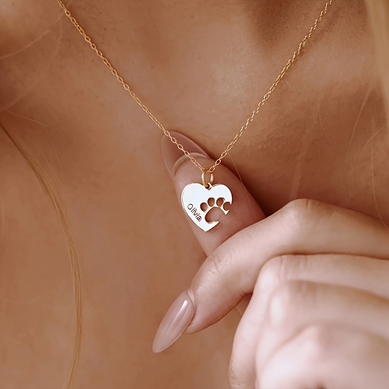 Personalized Dog Paw Heart Pendant Necklace — Custom Gift
