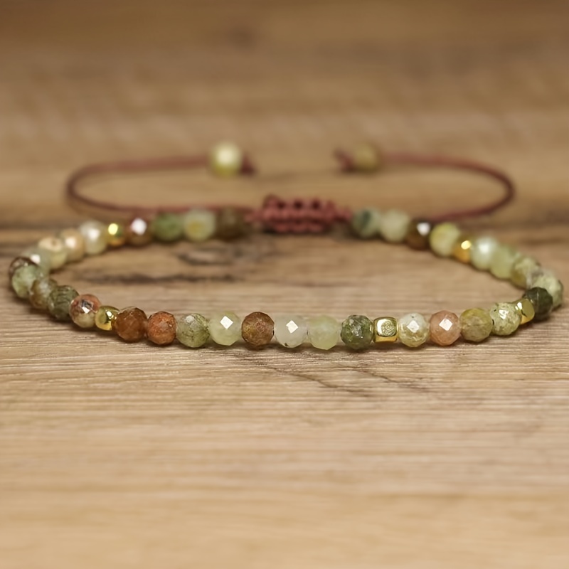 

Unisex Adjustable Handcrafted Beaded Bracelet With Natural Green Pomegranate Stones - Vintage Boho Style, Perfect For Everyday Wear & Gifting