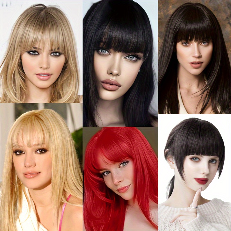 chic brown clip in air bangs for women heat resistant synthetic hair extension with neat front fringe   easy to       tones details 1