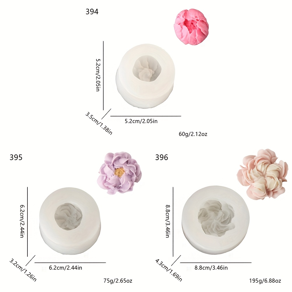 E-shop 3er-Set Kreative Blumen Ton Handgefertigte Romantische Feiertagsdekoration Austin Rose Pfingstrose Silikonformen