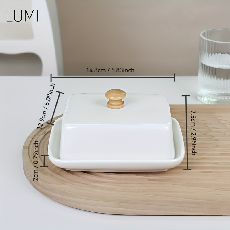 TEMU Elegant Ceramic Butter Dish With Lid - Modern And Cheese Storage Box, Sealed Kitchen Organizer For Dessert And Breakfast, Elegant Ramadan,