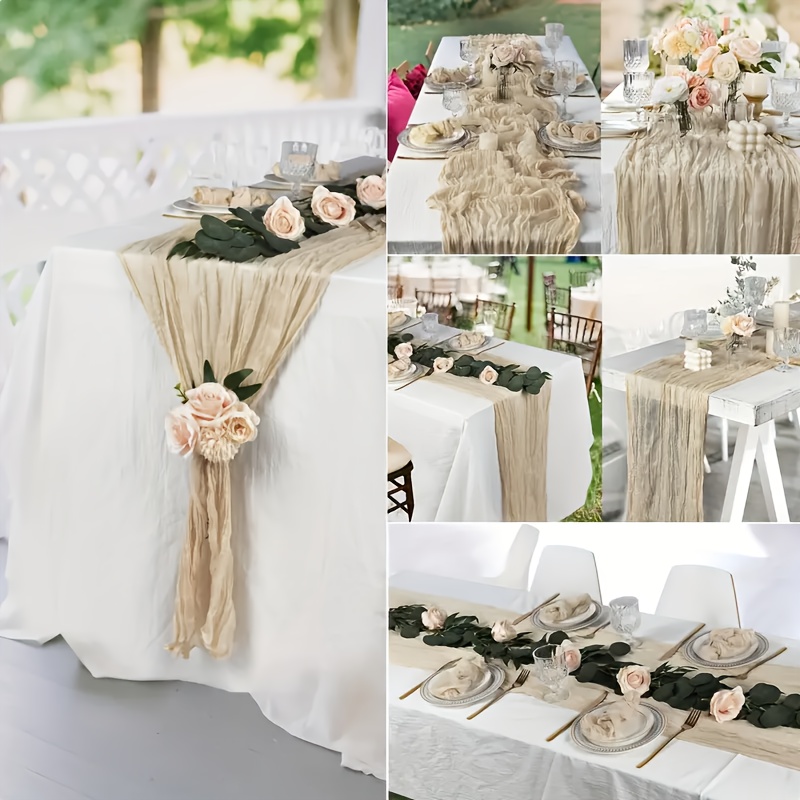 1pc Bohemian Polyester Table Runner - Beige & White Ruffled Design, Rectangular Fabric with Elegant Floral Accents for Weddings, Parties, and Home Decor, Perfect for Living Room or Dining Area, Table Decor
