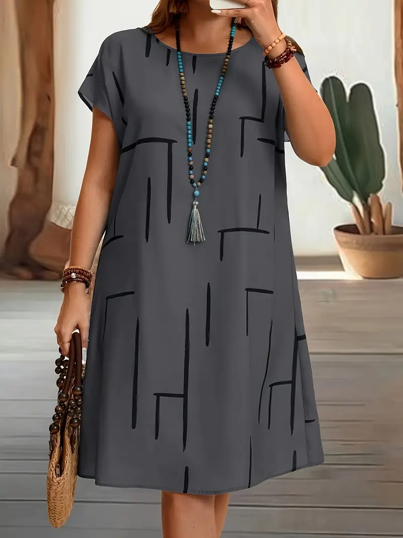 plus size womens casual striped bodycon dress knee length round neck machine washable summer dress with vertical stripes dark grey light contrast elegant special collection body fitting dress comfortable wear Product details 2