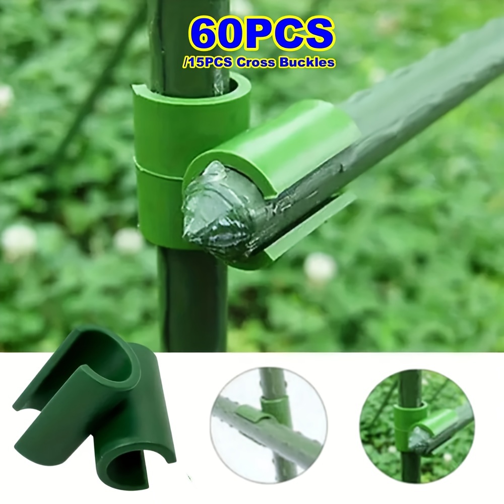 

15/60-piece Green Plastic Cross Clips For Plant Support - Versatile Trellis Connectors For Garden Frames, Pergolas & Sun Shades