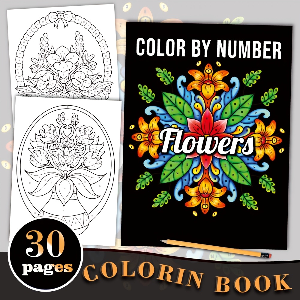 

30 Pages Adult Coloring Book, 8.3x11.7 Inches, Mindful Coloring For Women, Perfect Gift For Birthday, Halloween, Thanksgiving, Christmas, Day, Valentine's Day - Flower Designs, Paper Material