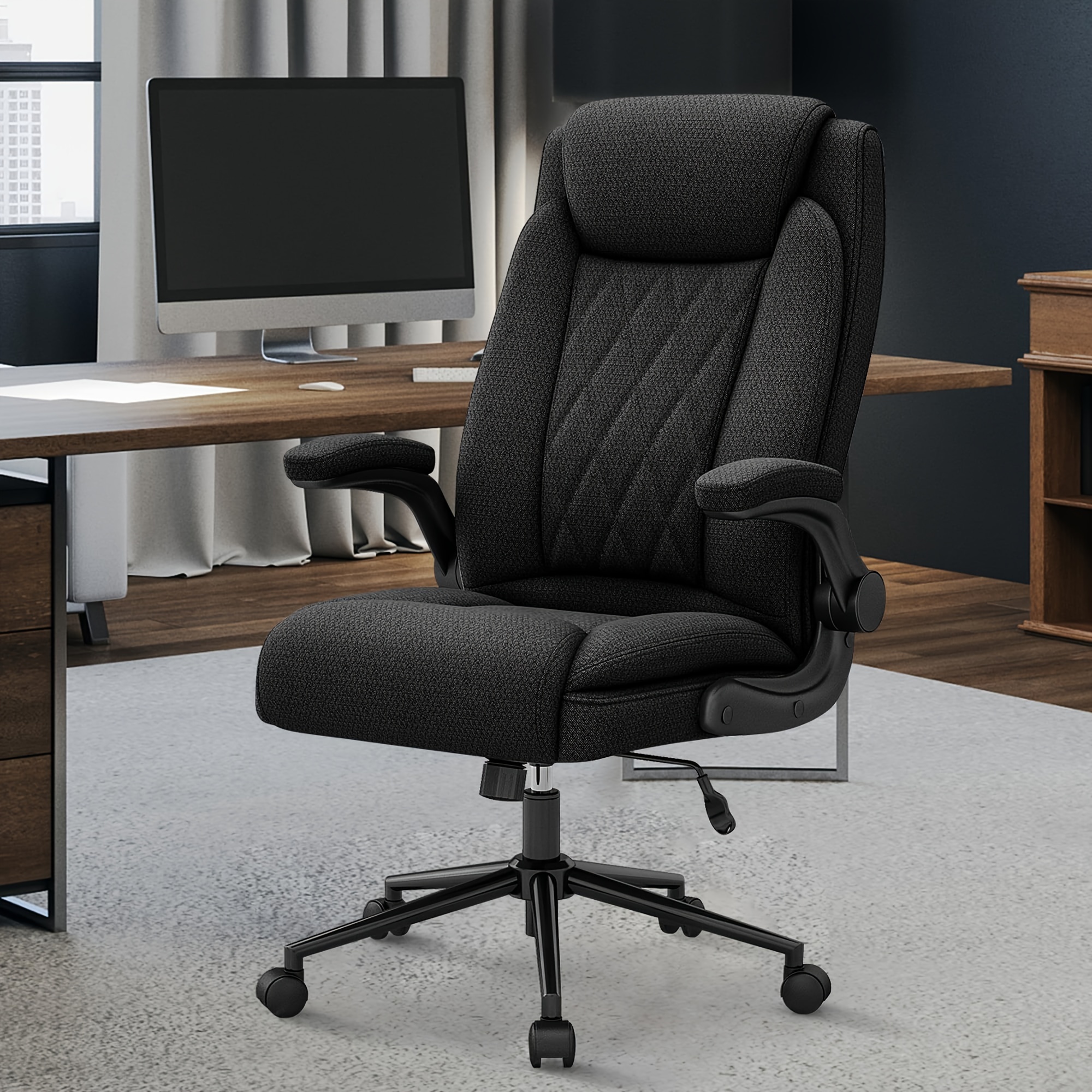 Image of Heavy-duty 500-pound Capacity Executive Office Chair - Ergonomic High- Chair With Adjustable Height, Tilt /recline (120°), Swivel Base & Flip-armrests - Suitable For Tall People, Padded (grey/)