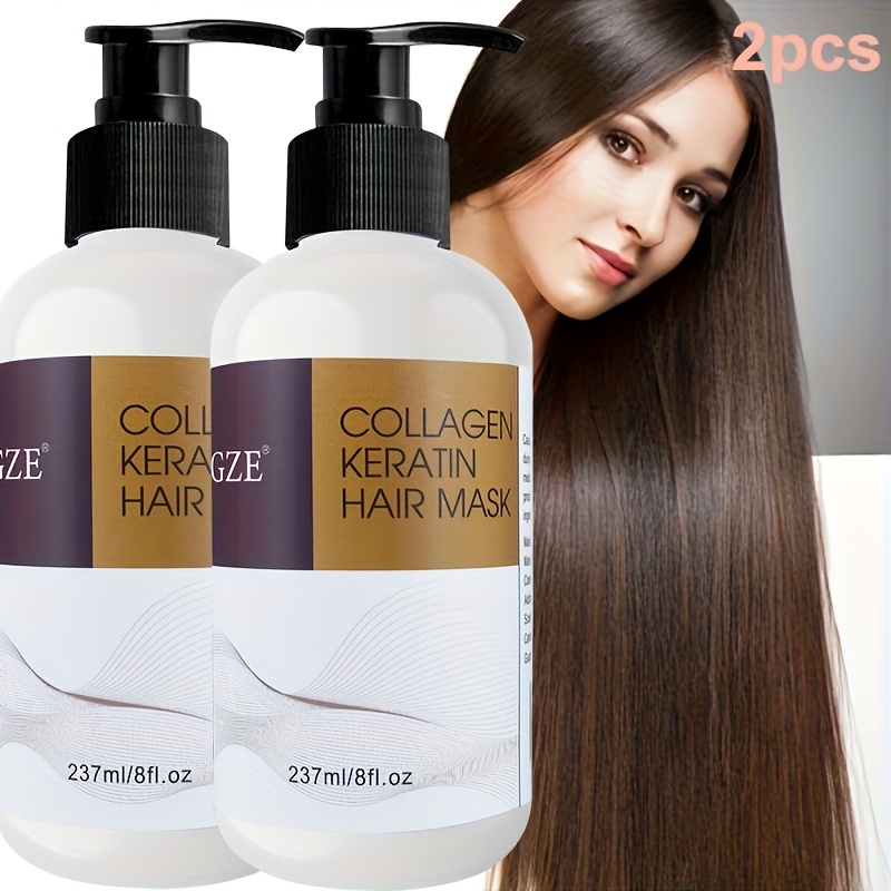Image of 2-pack Gze Collagen Keratin Hair Mask Deep Conditioning For Dry, Damaged Hair Restores Elasticity - Argan Oil, Coconut Oil, And Shea Butter - For Healthy, Beautiful Hair - 8oz