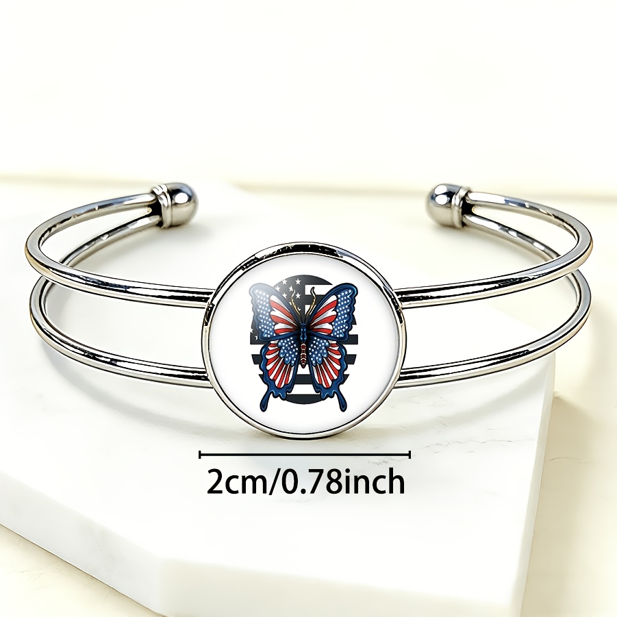 Adjustable Open Bangle with American Flag Pattern
