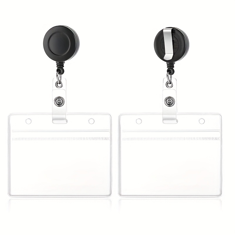 TEMU 2 Pack Clear Plastic Retractable Badge Holders With Horizontal Id Name Tags - Badge Reels For Nurses, Doctors, Teachers - Durable Hospital,,