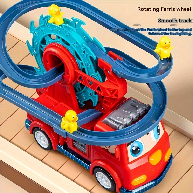 interactive toy set duck wheel fire truck with sliding track lights music educational gift for boys and girls details 2
