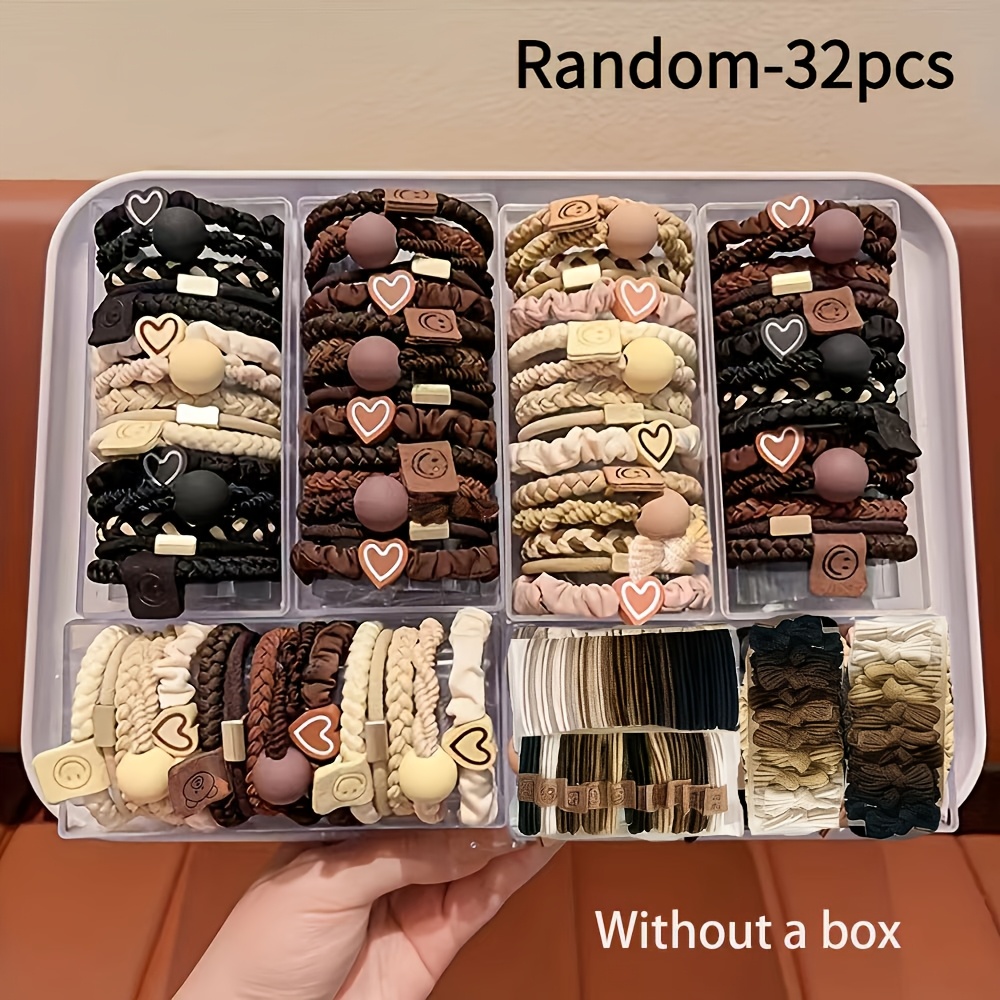 E-shop 32 Stück Zufällige Bohemian-Stil Haargummis für Frauen – Elastische Bänder mit Charmanten Armbanddesigns, Haarschonende Haargummis für Feines &