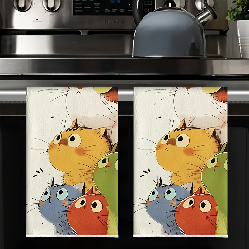 TEMU 2pcs, Cat-themed Kitchen Towels Designed For Drying, Absorbent Hand Towels, Dishcloths, And Tea Towels. Are Super Soft And Highly Absorbent,