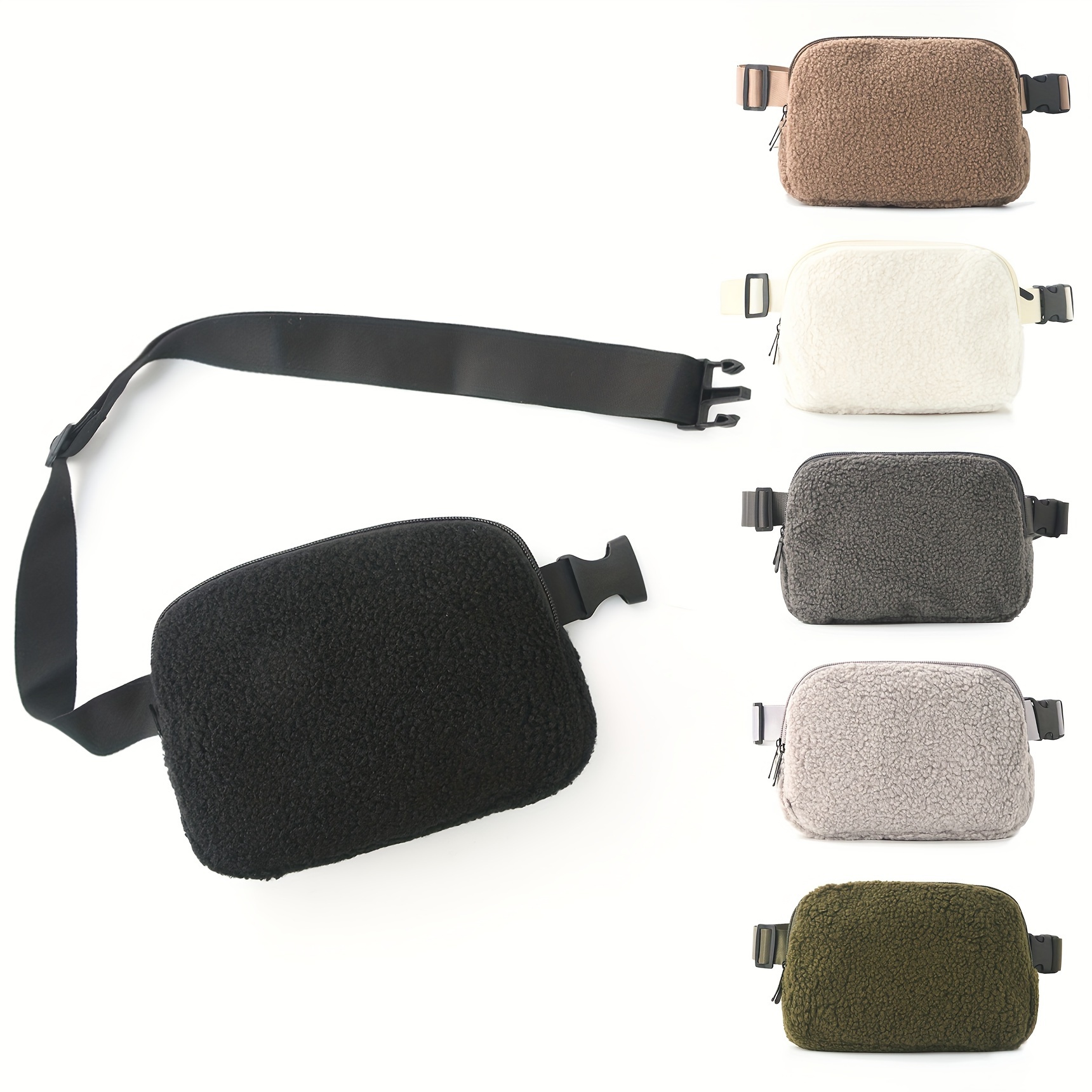 

1pc Casual Plush Waist Bag For Women, Solid Color Polyester Sports Fanny Pack With Adjustable Strap, Zipper Closure, Comfortable Waist Pouch For Outdoor Activities, Running - Multiple Colors