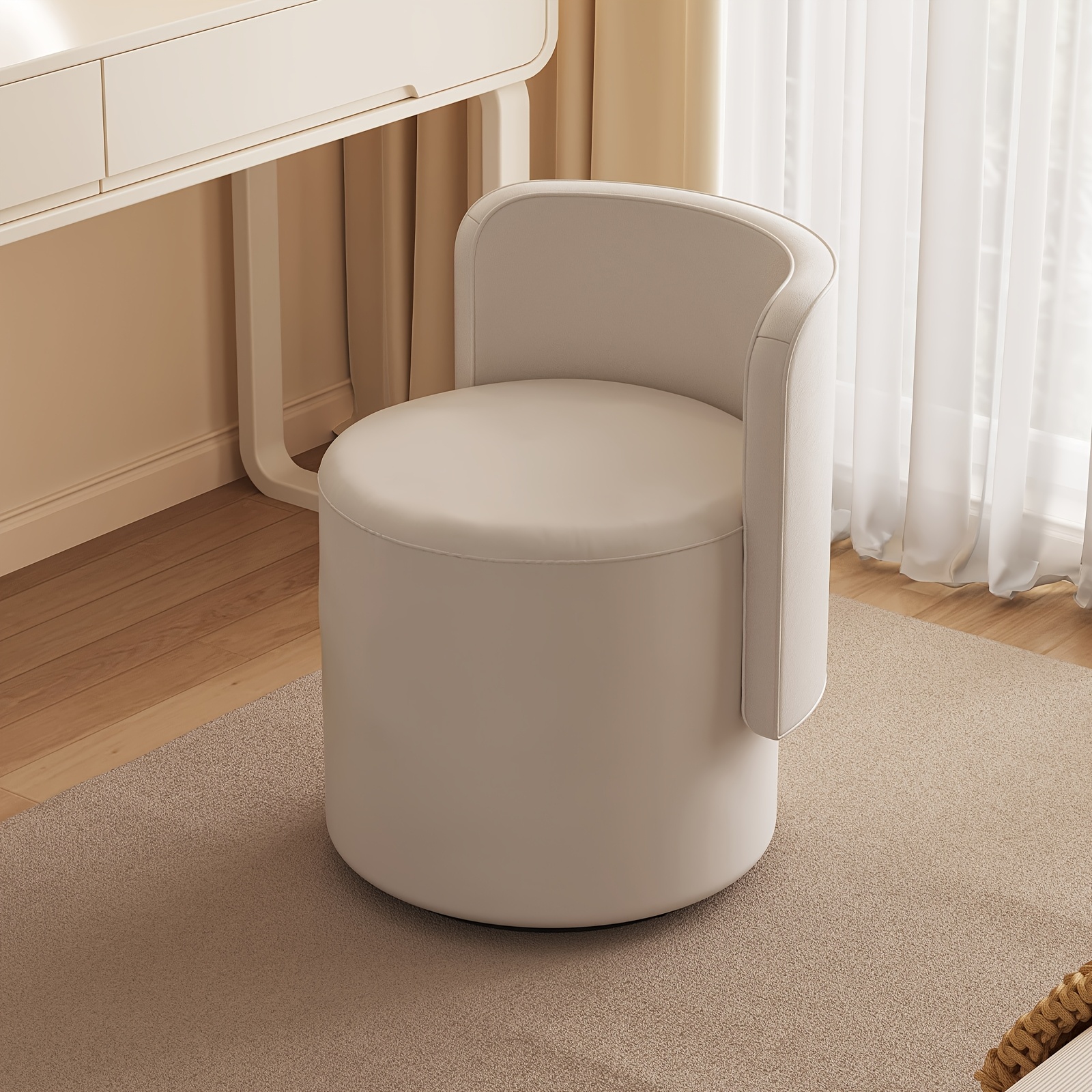Image of Modern Dressing Stool, Makeup Chair With Backrest, 360 ° Rotatable Soft Cushion Stool, Living Room Stool, Circular Soft Cushion Stool Suitable For Bedrooms, Living Rooms, And Offices To , Beige Gray