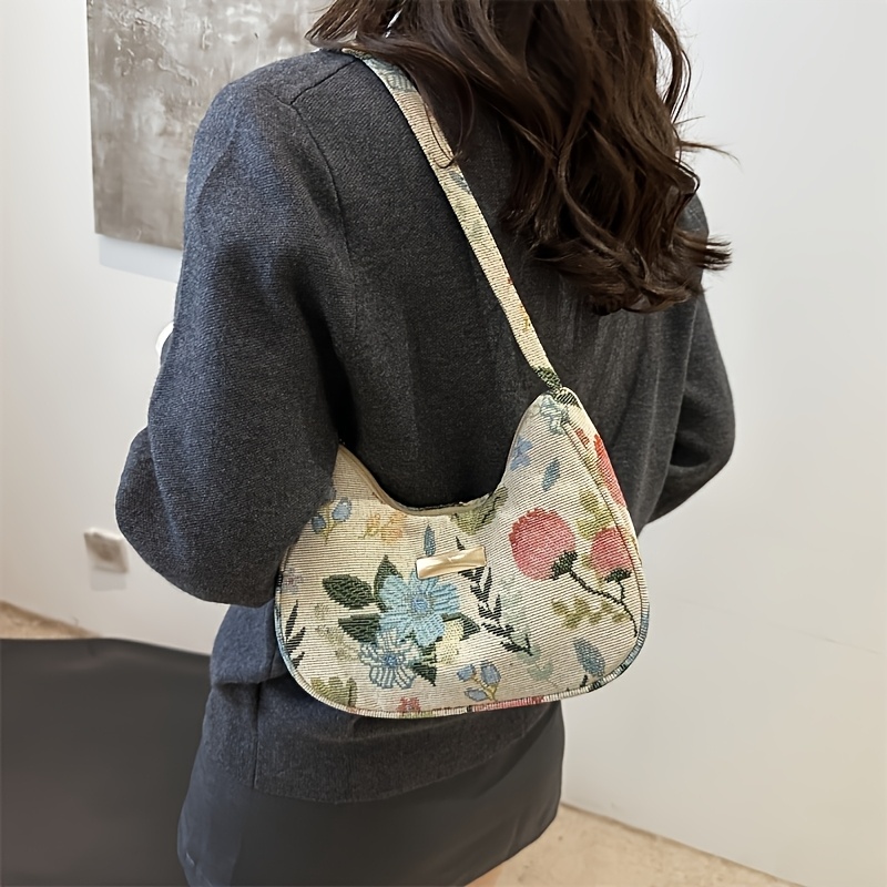 

Sac hobo floral élégant en toile pour femmes - Grand sac à bandoulière avec fermeture éclair, doublure en polyester, léger pour les et - Idéal pour un