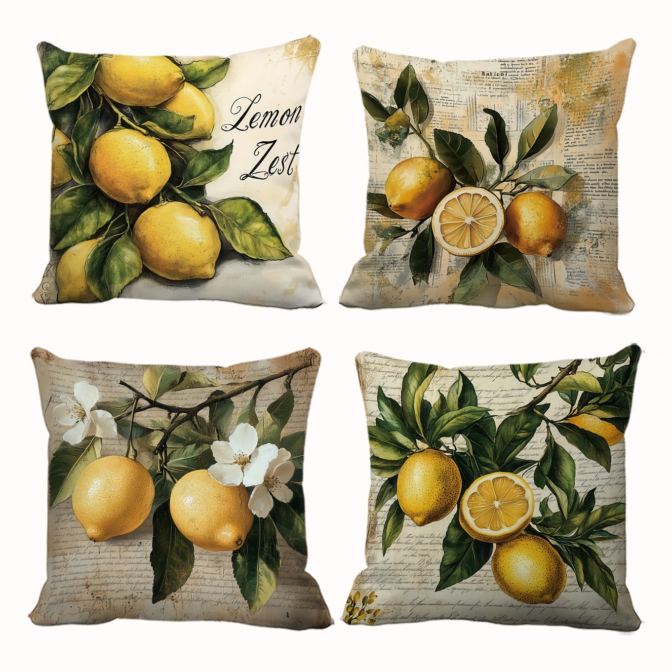 Image of 4pcs Set Vintage Classic Fashionable Branch Leaves Text Pattern Pillowcases Suitable For Daily, Holiday Party, Living Room Car Sofa Decorations, No Insert