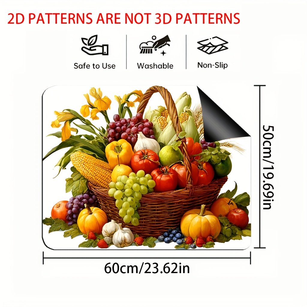 TEMU 1pc, 2d Flat Printing, Fruit & Vegetable Basket Stove Cover Pad, Kitchen Countertop Protector Cover,perfect For Stove Mat, Kitchen Countertop